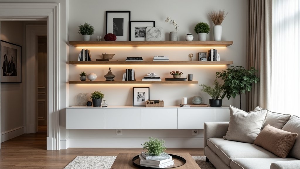 stylish living room shelves