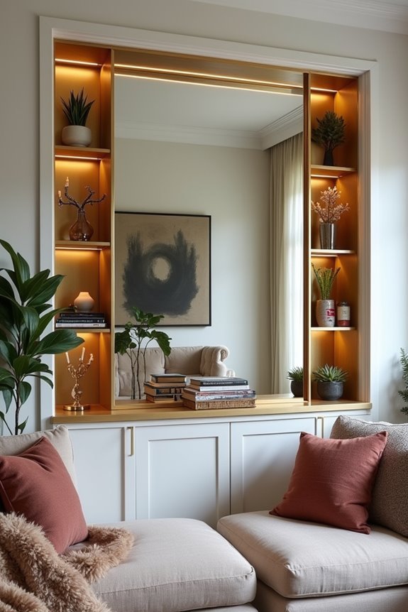 stylish mirror with shelves