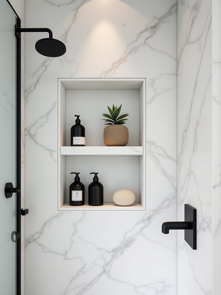 stylish multi tiered shower shelving