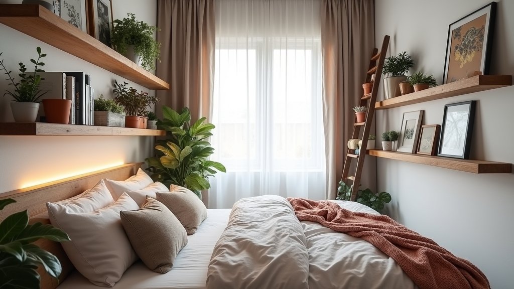 stylish organized bedroom shelving