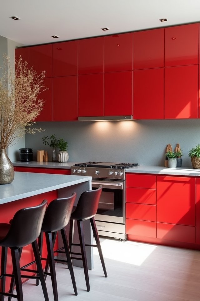 stylish red gray kitchen