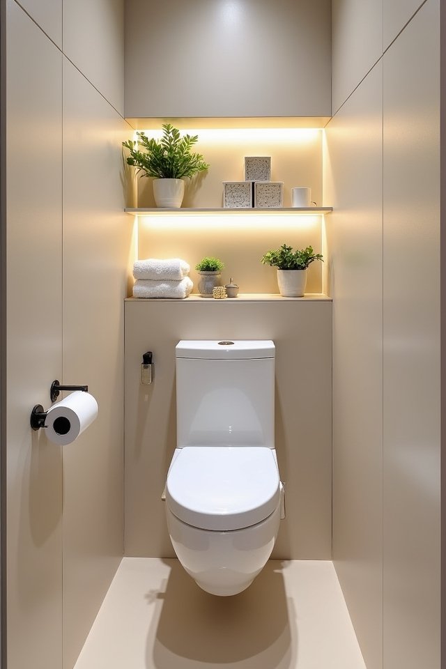 stylish shelf above toilet