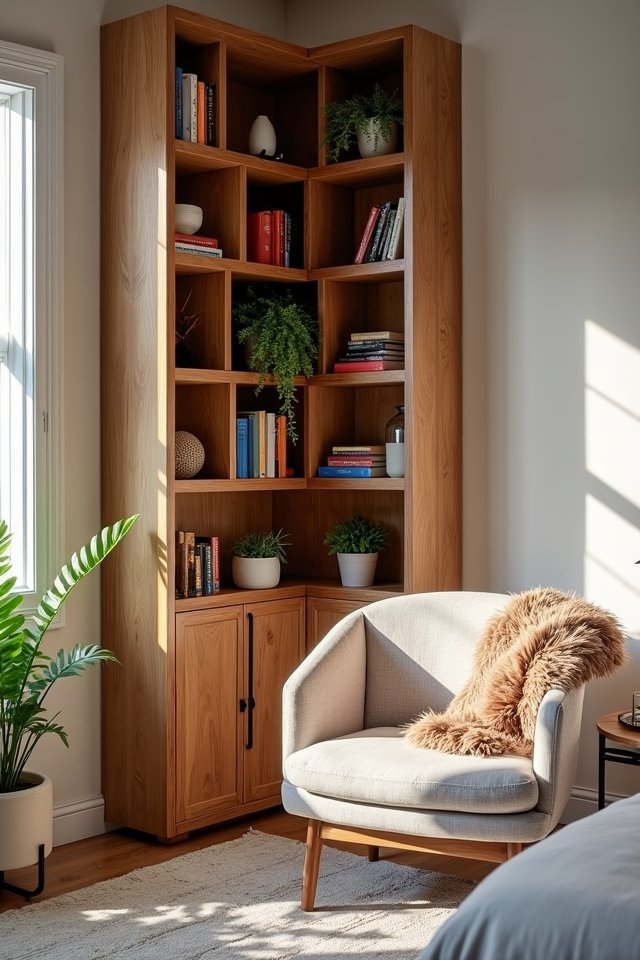 stylish space saving corner bookshelves