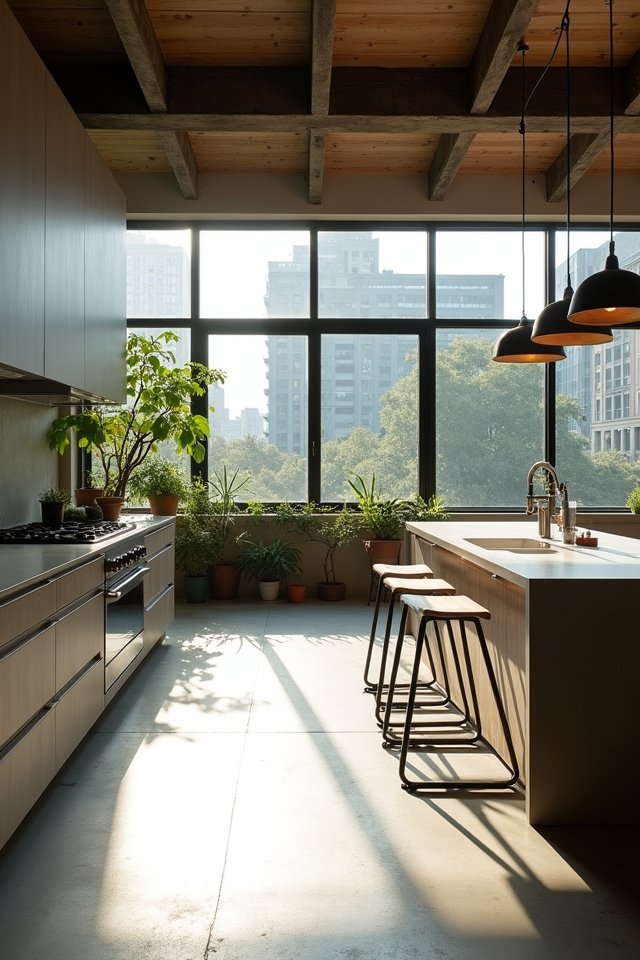 sunlit kitchen with windows