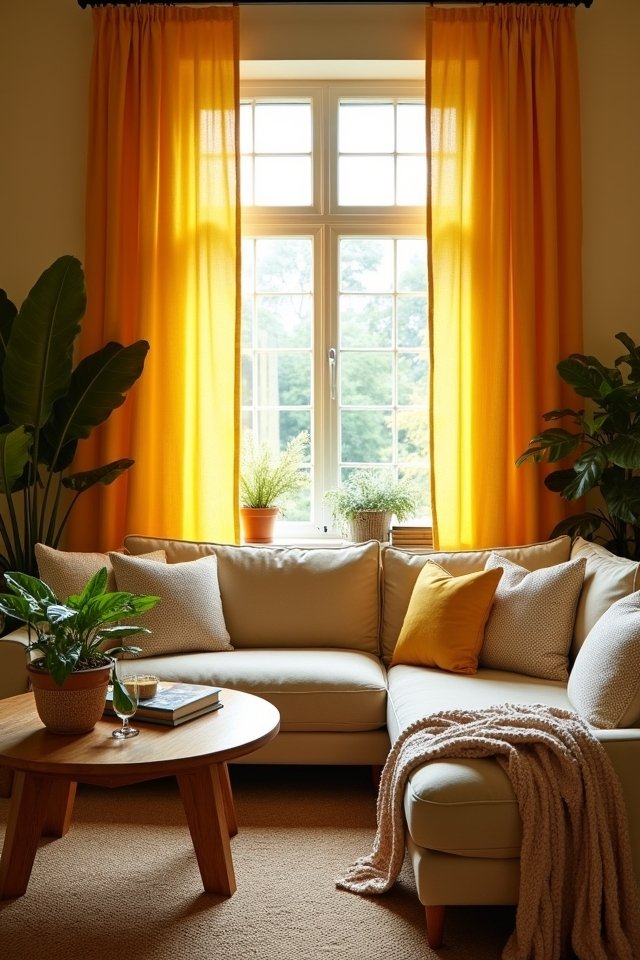 sunny golden curtains brighten