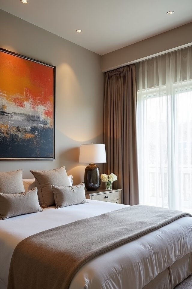 taupe enhances dramatic artwork