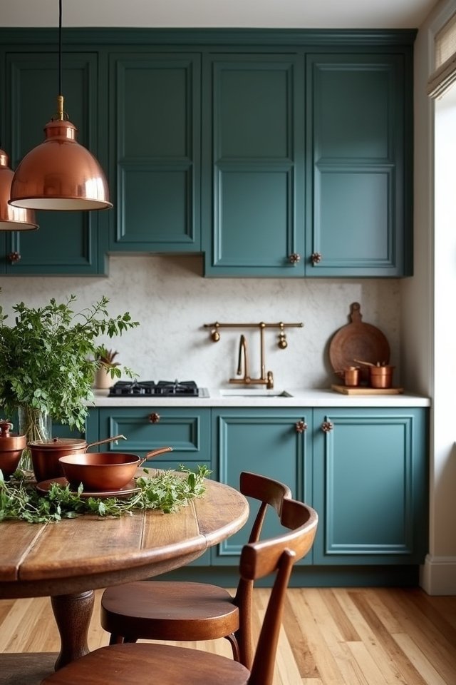 teal and copper kitchen accents