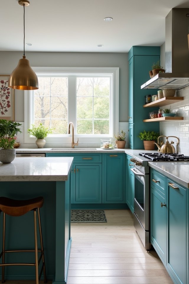 teal and gray kitchen design