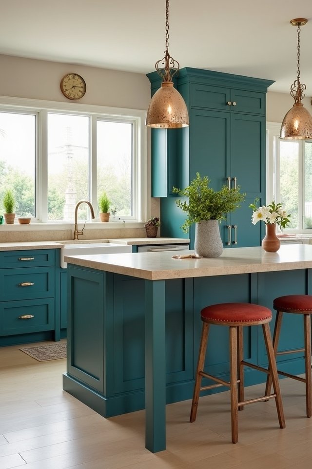 teal and sand kitchen makeover