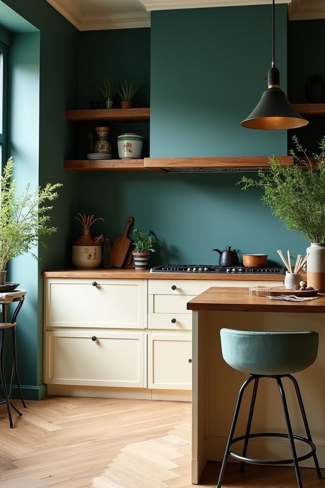 teal shades enhance kitchen warmth
