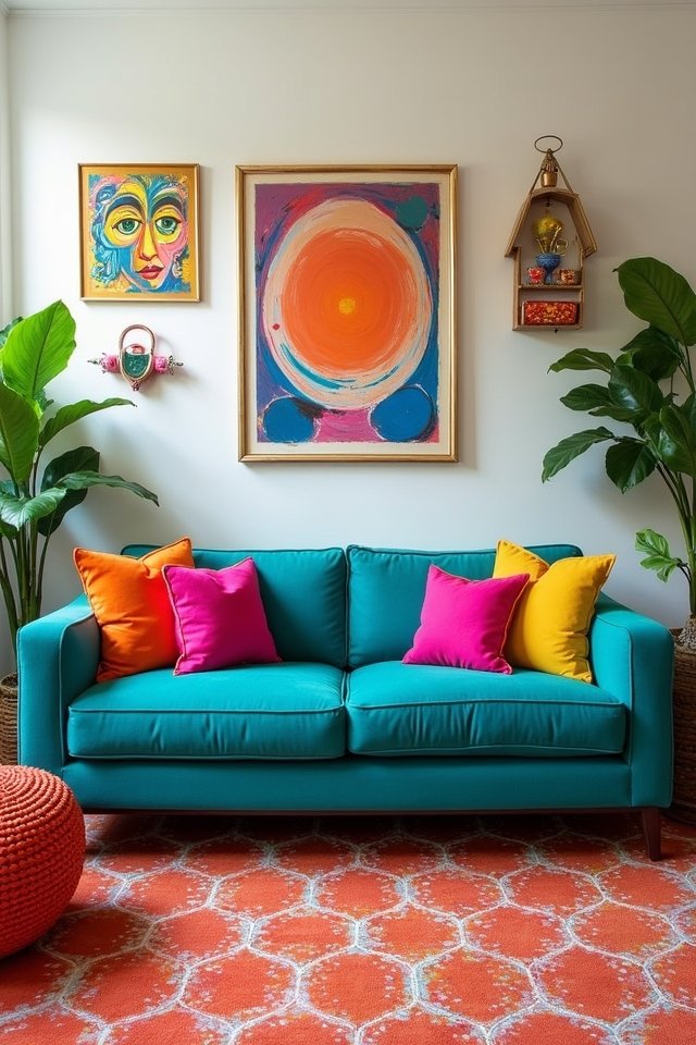 teal sofa bright accents
