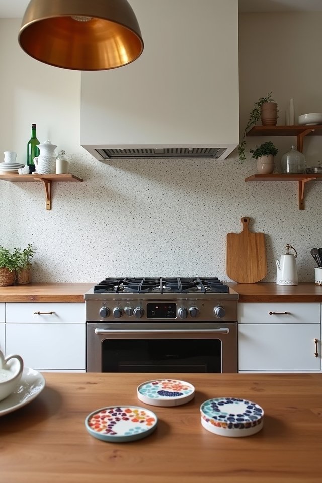terrazzo accents enhance kitchens