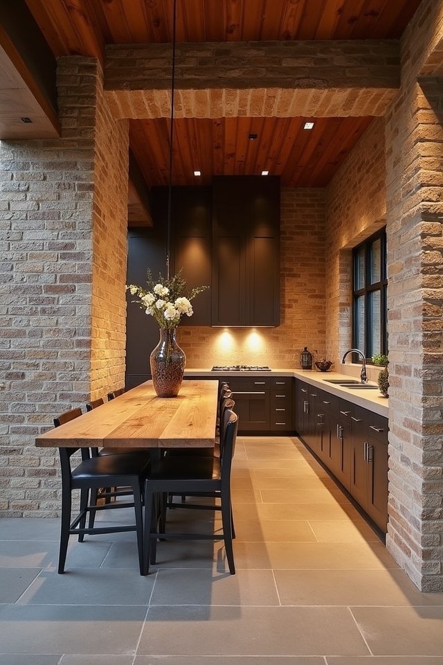 textured brick pillars enhance kitchens