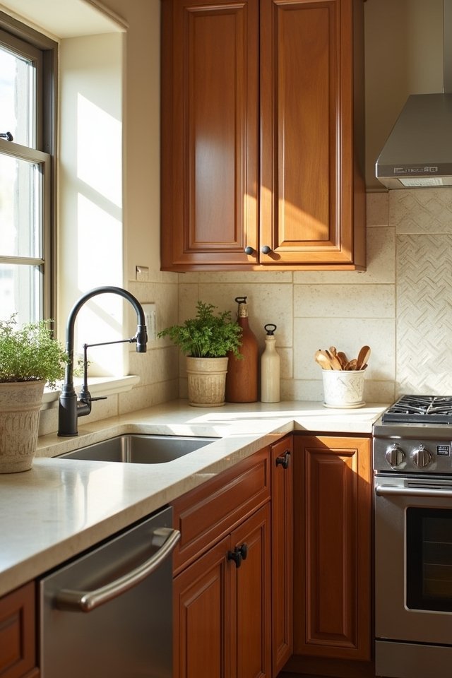 textured cream kitchen backsplash