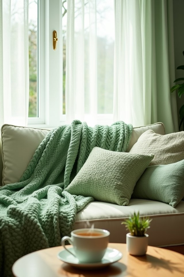textured light green throws