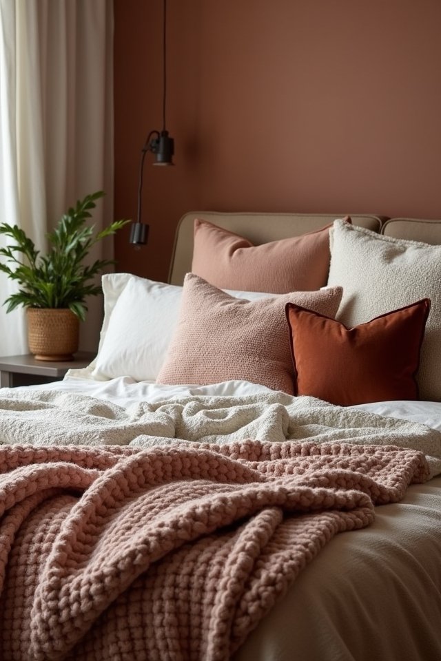 textured pillows and blankets