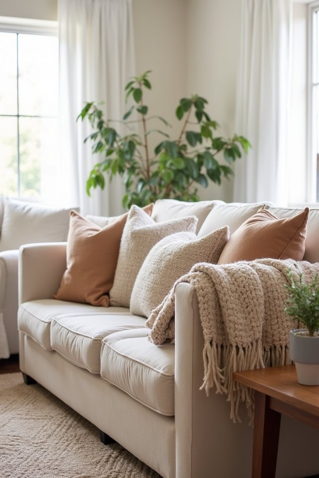 textured pillows and blankets
