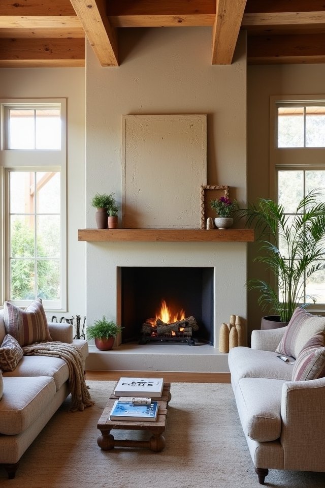textured plaster fireplace design