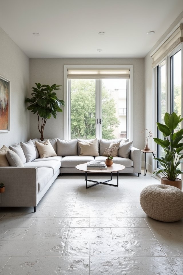 textured tiles enhance living room