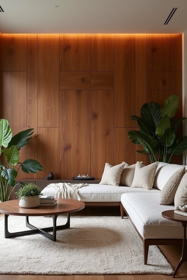 textured wood panels enhance sophistication