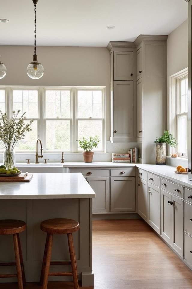 timeless greige shaker cabinets