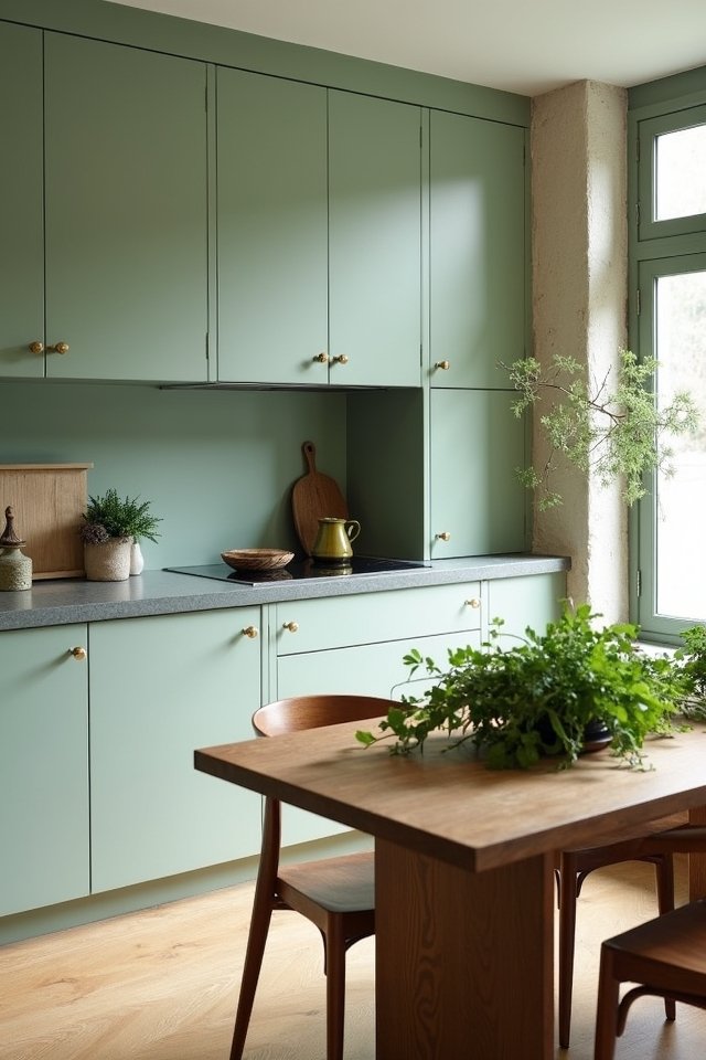 tranquil sage green kitchen
