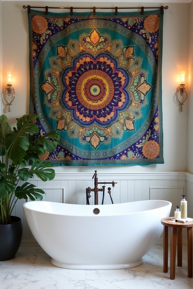 transform bathroom with tapestry