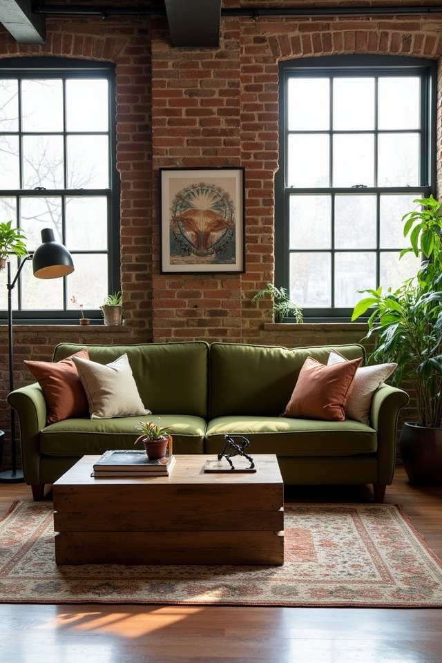 trendy army green sofa