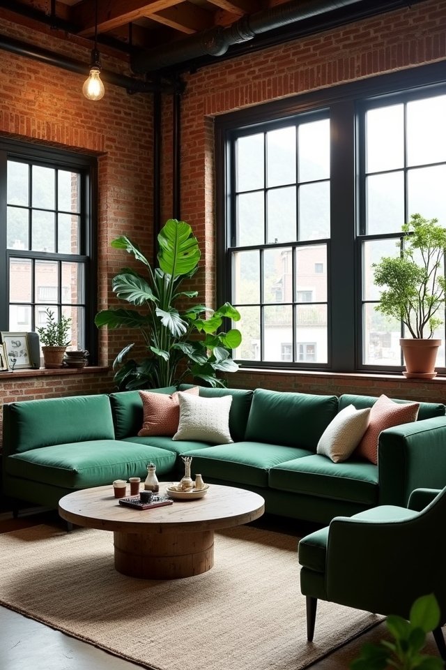 trendy green sofa accents