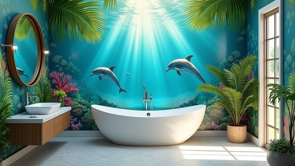 tropical aquatic bathroom murals