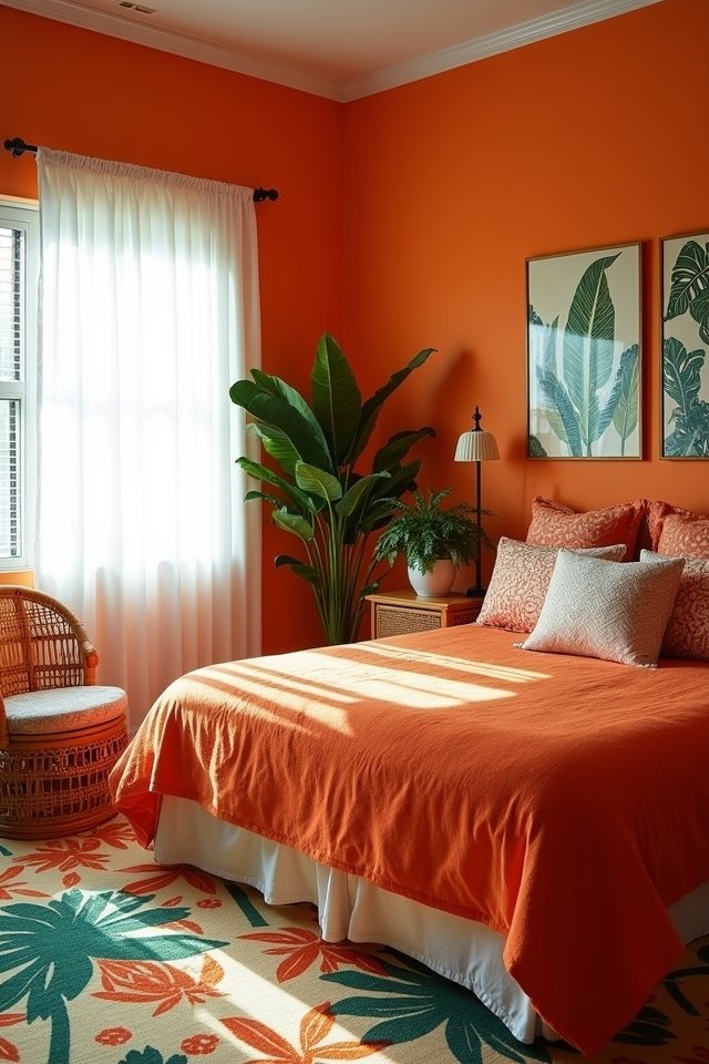 tropical orange bedroom decor