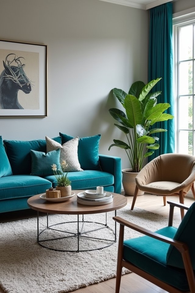 turquoise and grey living room
