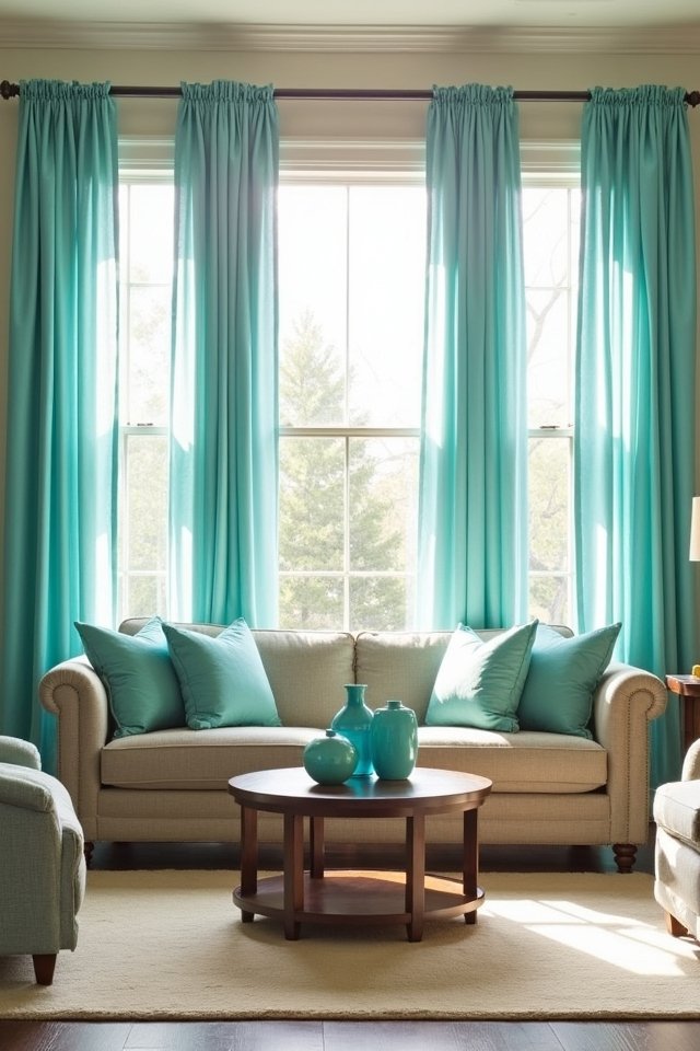 turquoise curtains enhance spaces