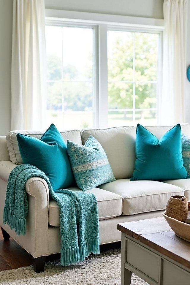 turquoise textured throw pillows