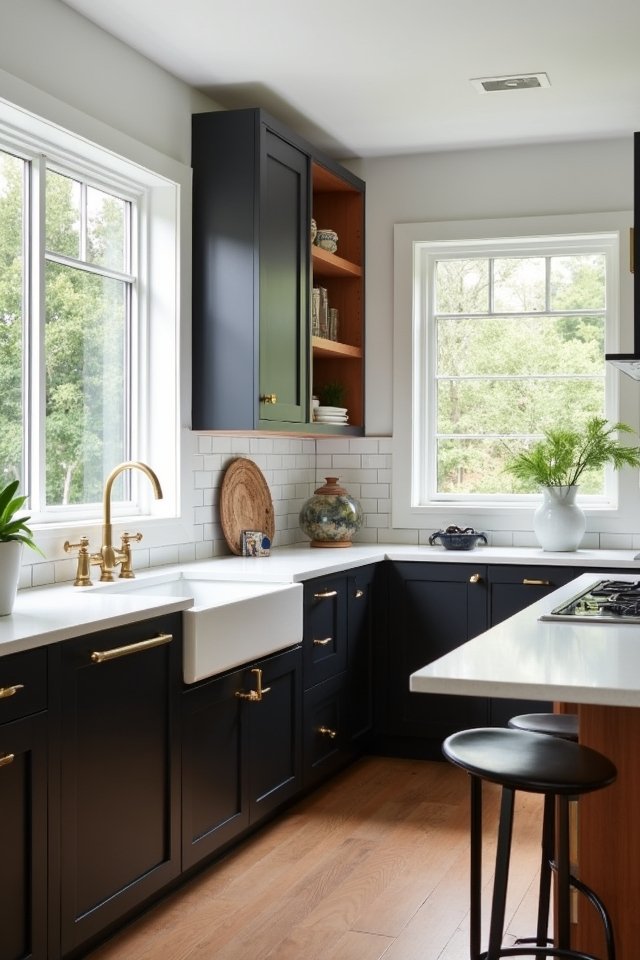 two tone black wood cabinets