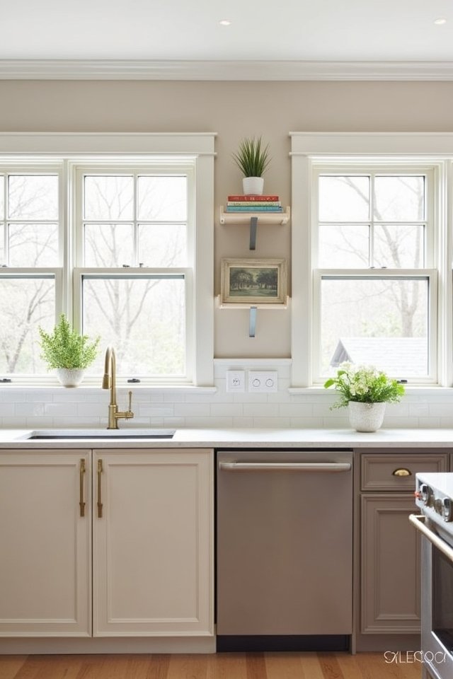 two tone taupe kitchen cabinets