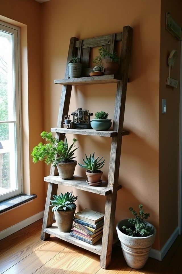 upcycled ladder shelf decor