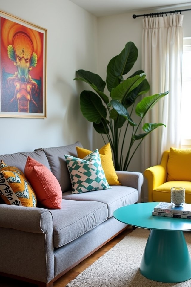vibrant accents enhance grey