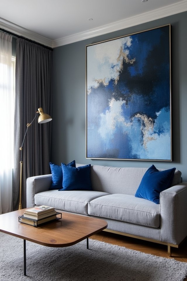 vibrant artwork enhances blue grey