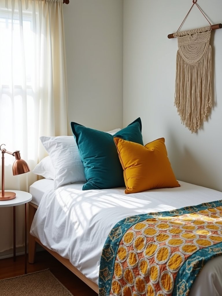 vibrant bedding and accents