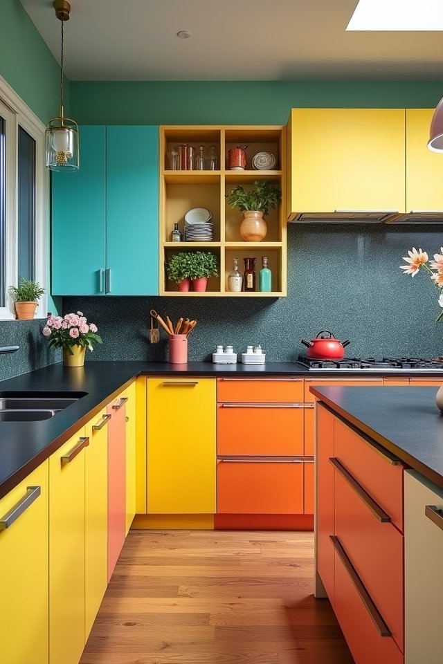 vibrant black and multicolored cabinetry