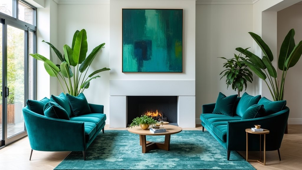 vibrant blue and green interiors