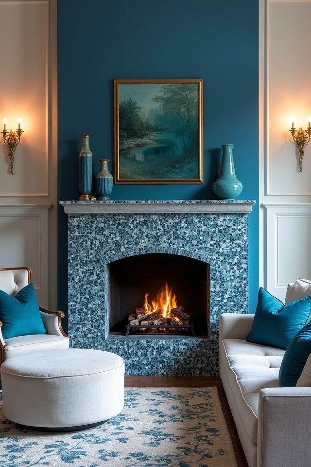 vibrant blue fireplace ideas