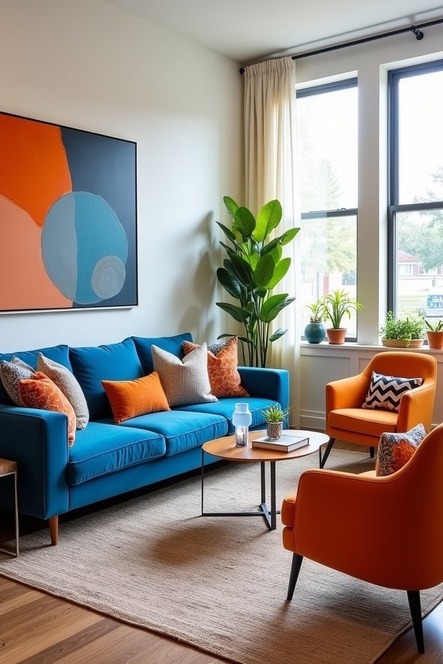 vibrant blue orange furniture combination