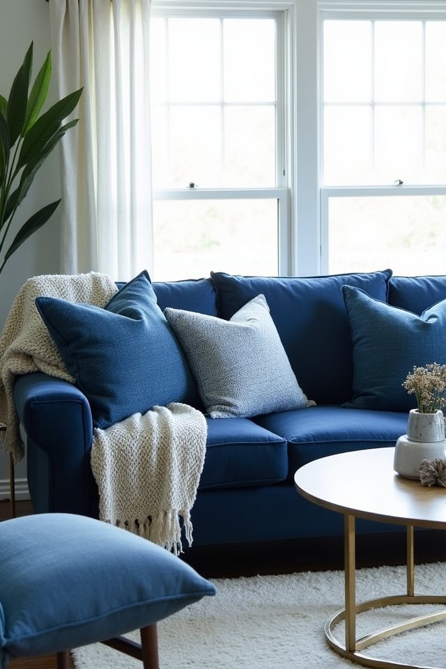 vibrant blue pillow styling