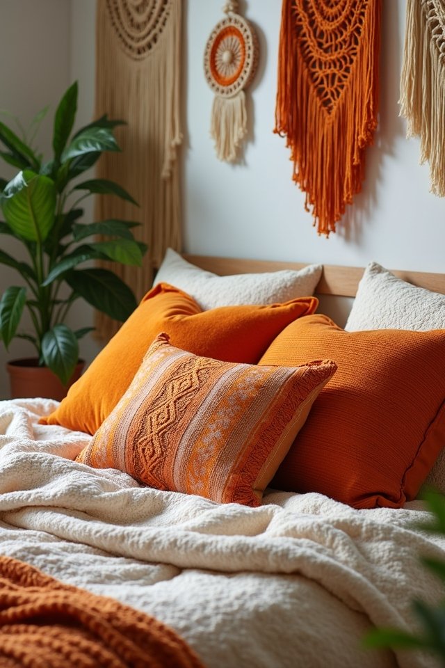 vibrant bohemian orange pillows