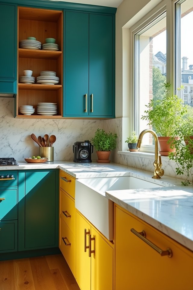 vibrant colorful kitchen cupboards
