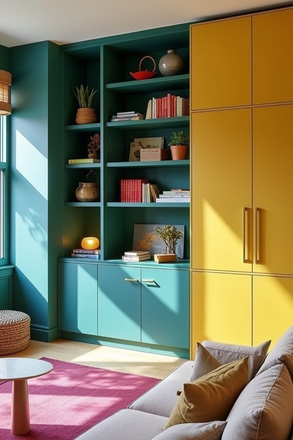 vibrant colorful statement cabinets