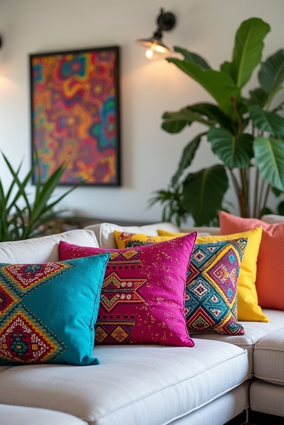 vibrant colorful throw pillows