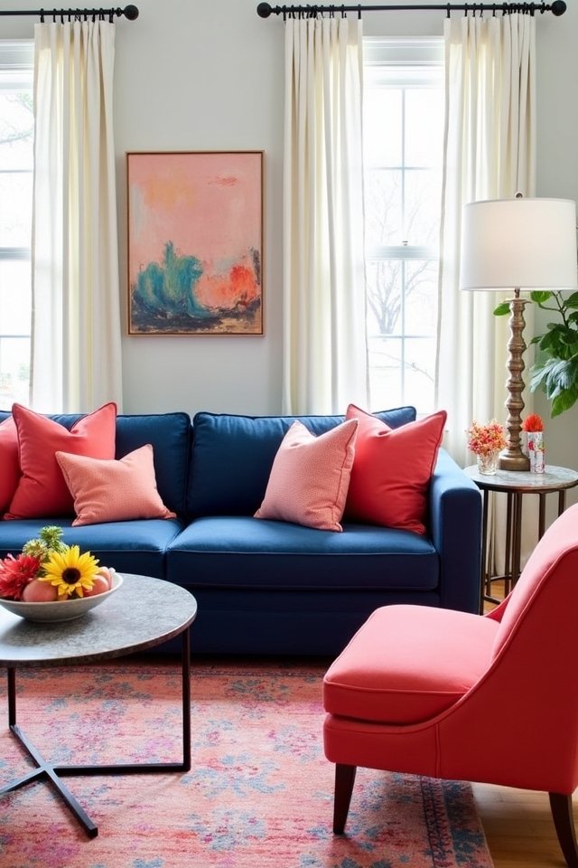vibrant coral living room accents